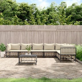8 részes antracitszürke polyrattan kerti ülőgarnitúra párnákkal