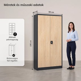 Fém irodai dokumentumszekrény, antracit / sonoma tölgy, 900x1950x400 mm: JAN H Eco Design