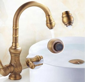 Álló konyhai csaptelep EYN AQ1558 LED-világítással, forgatható kifolyóval, többféle antik fémfelülettel