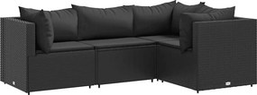 vidaXL 4 részes fekete polyrattan kerti ülőgarnitúra párnákkal