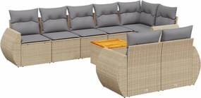 vidaXL 9 részes bézs polyrattan kerti ülőgarnitúra párnákkal