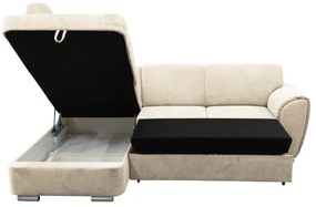 SERPA balos L alakú kihúzható sarokkanapé tárolóval, bézs
