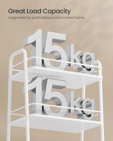 Gurulós tárolókocsi textil kosárral, 3 szintes kerekes tárolókocsi polcokkal, felhőfehér és tevebarna