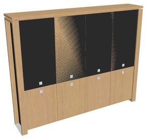 Verno+ S magas szekrény 260 x 46 x 210 cm, kombinált ajtó, világos tölgy / fekete