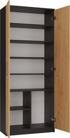 MIX Oliv 2D könyvespolc, irodai szekrény, 74x180x35 cm, antracit-tölgy