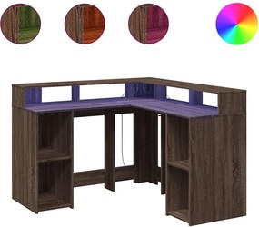 vidaXL barna tölgy színű szerelt fa íróasztal LED-ekkel 130x130x91 cm
