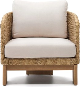 Bézs-natúr színű tömörfa-műrattan kerti fotel Xoriguer – Kave Home