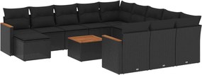 vidaXL 13 részes fekete polyrattan kerti ülőgarnitúra párnákkal