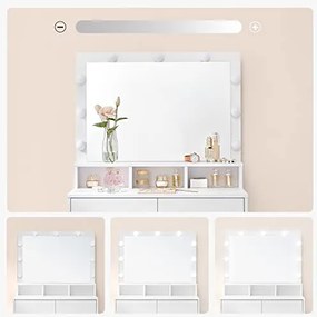 VANESA öltözőasztal nagy tükörrel és világítással, 80x40x140 cm, fehér SongmicsHome
