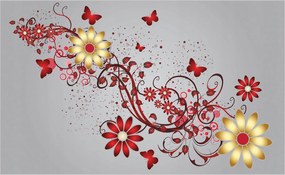 Fotótapéta Virágok Piros Arany Díszek Pillangók Vinyl 368x254 +ragasztó