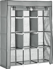 HOMCOM Szövet Szekrény, Ruhatartó Szekrény 8 Polccal, Összecsukható Szekrény Hálószobába, Aulába, Világosszürke, 125 x 43 x 162,5 cm | Aosom