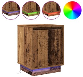 Éjjeli szekrény LED lámpákkal 2 db Régi fa 39x34,5x50 cm