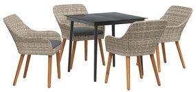 Étkezőgarnitúra 5 pcs Világosszürke Poli rattan