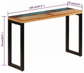 tömör újrahasznosított fa és acél tálalóasztal 120 x 35 x 76 cm