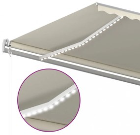 krémszínű kézzel kihúzható LED-es napellenző 5x3,5 m