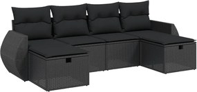 vidaXL 6 részes fekete polyrattan kerti ülőgarnitúra párnákkal
