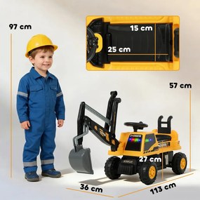 AIYAPLAY Kotrógép kanállal, forgó kormánykerékkel, állítható szerkezettel, háttámlával gyermekeknek, sárga