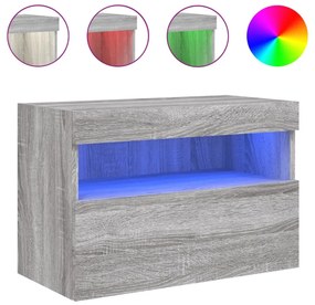 szürke sonoma színű fali TV-szekrény LED-ekkel 60x30x40 cm
