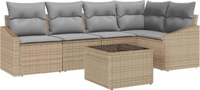 vidaXL Kerti Kanapé Szett 6 pcs Beige és Világosszürke polirattan