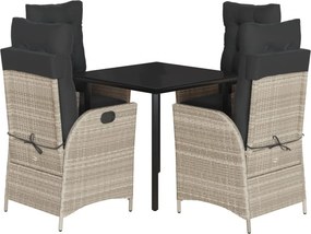 vidaXL 5részes világosszürke polyrattan kerti étkezőgarnitúra párnával