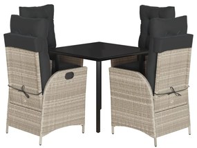 vidaXL 5részes világosszürke polyrattan kerti étkezőgarnitúra párnával