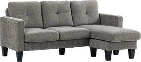 HOMCOM Sarokkanapé L-alakú Kanapé Poliészter Kárpitozással Reversibilis Fotelrésszel és 3 Párnával a Nappaliba 180 kg Terhelhetőséggel 186x130x84 cm B