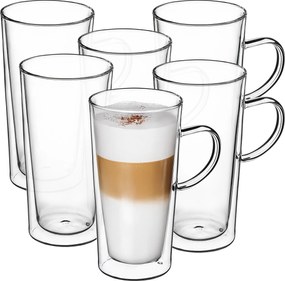 6x Kávés Pohár Latte Tea 470ml Termikus Duplafalú Nagy