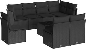 vidaXL 9 részes fekete polyrattan kerti ülőgarnitúra párnákkal