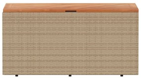 bézs polyrattan és akácfa kerti tárolóláda 110 x 50 x 54 cm