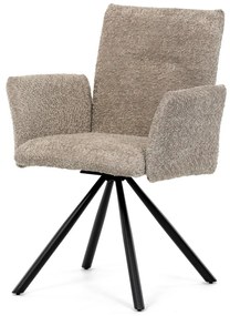 Scaun de sufragerie pivotant / Fotoliu de sufragerie, țesătură trufă, picioare din metal negru, mecanism de rotire 90°/90° (stânga/dreapta) - funcție de resetare