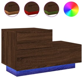 barna tölgyszínű éjjeliszekrény LED-világítással 70x36x40,5 cm