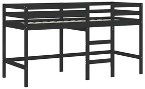 fekete tömör fenyőfa gyerek galériaágy létrával 80 x 200 cm