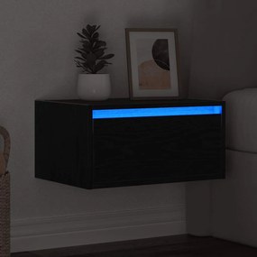 fekete tölgyfa falra szerelhető éjjeliszekrény LED-világítással