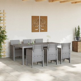 7 Részes Kerti Étkező Garnitúra Világosszürke Poly Rattan