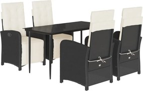 vidaXL 5 részes fekete polyrattan kerti étkezőgarnitúra párnákkal