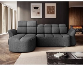 Sötétszürke bársony kinyitható-tárolóhelyes sarokkanapé (bal oldali-heverő résszel) Beneth – ELTAP