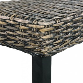 fekete természetes kubu rattan és tömör mahagóni fa pad 110 cm