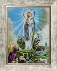Szűzanya Lourdes Vallásos Kép Fehér Díszkeretben 30X40