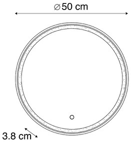 Fürdőszobai tükör rézszínű 50 cm LED-del, 3 fokozatban dimmelhető, érintésérzékelős, kerek - Miral