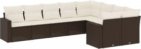vidaXL 9 részes barna polyrattan kerti ülőgarnitúra párnákkal