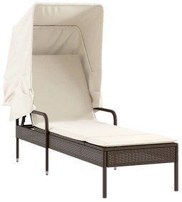 Barna polyrattan napozóágy tetővel és asztallal