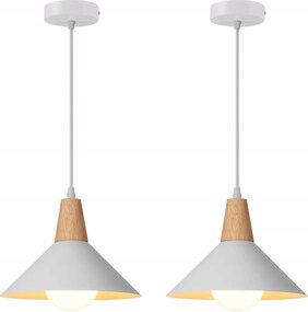 Két Függő Lámpa Mennyezeti Skandináv Fehér Fém Fa