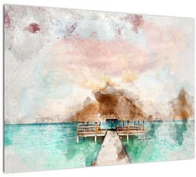 Kép - Maldív-szigetek, fa móló (üvegen) (70x50 cm)