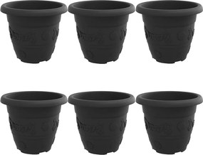 vidaXL Kerek Virágcserép 6 pcs Fekete Ø 26 x 21,5 cm Műanyag