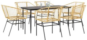 vidaXL 7 észes barna polyrattan üveg kerti étkezőgarnitúra