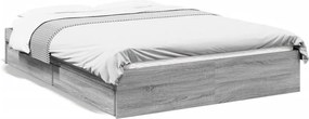 vidaXL szürke sonoma színű szerelt fa ágykeret fiókokkal 135 x 190 cm