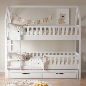 Montessori emeletes ágy pótággyal, fehér, VENITA TYP 1