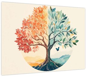 Kép – Duális fa pillangóval (70x50 cm)
