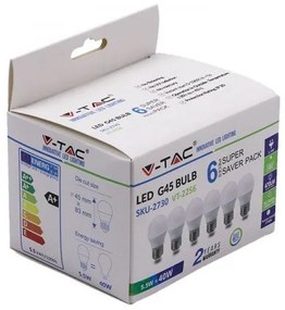 LED lámpa , égő , kis gömb ,  E27 foglalat , 5.5 Watt , hideg fehér , 6 darabos csomag