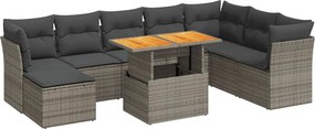 vidaXL 9 részes szürke polyrattan kerti ülőgarnitúra párnákkal